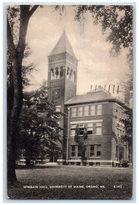 1944 Wingate Hall University Maine Exterior Building Field Orono Maine Postcard