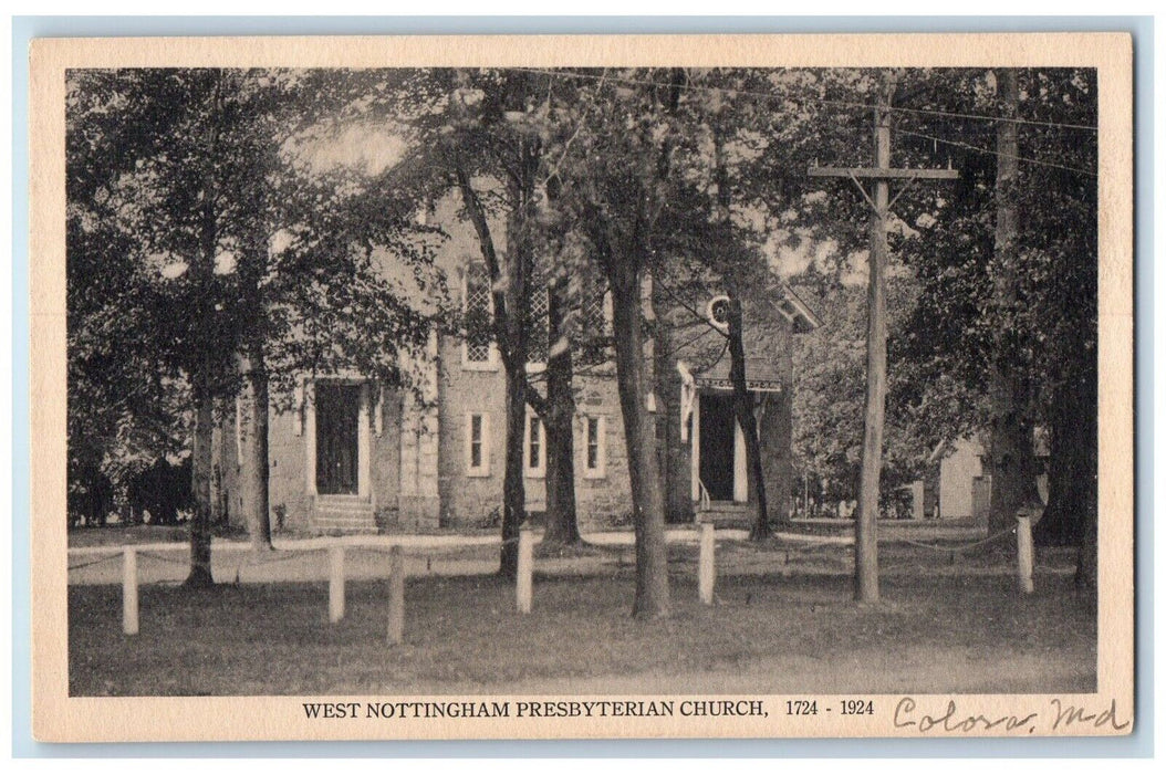 c1920 West Nottingham Presbyterian Church Exterior Colora Maryland MD Postcard