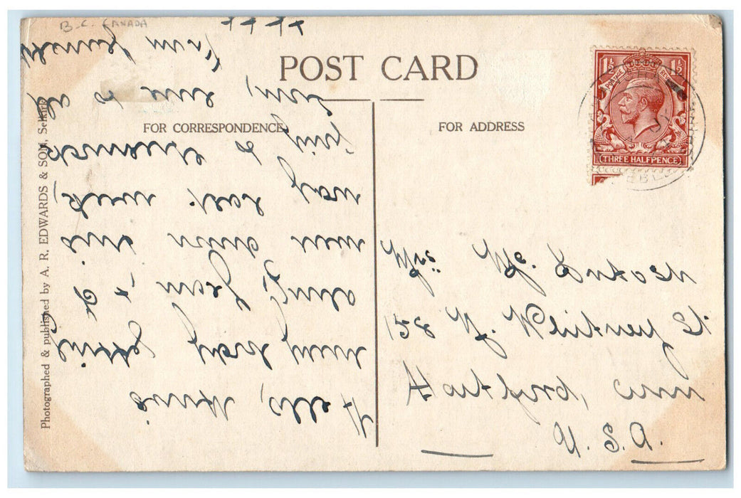 c1940's Boating Scene Building River at Abbotsford BC Canada Postcard