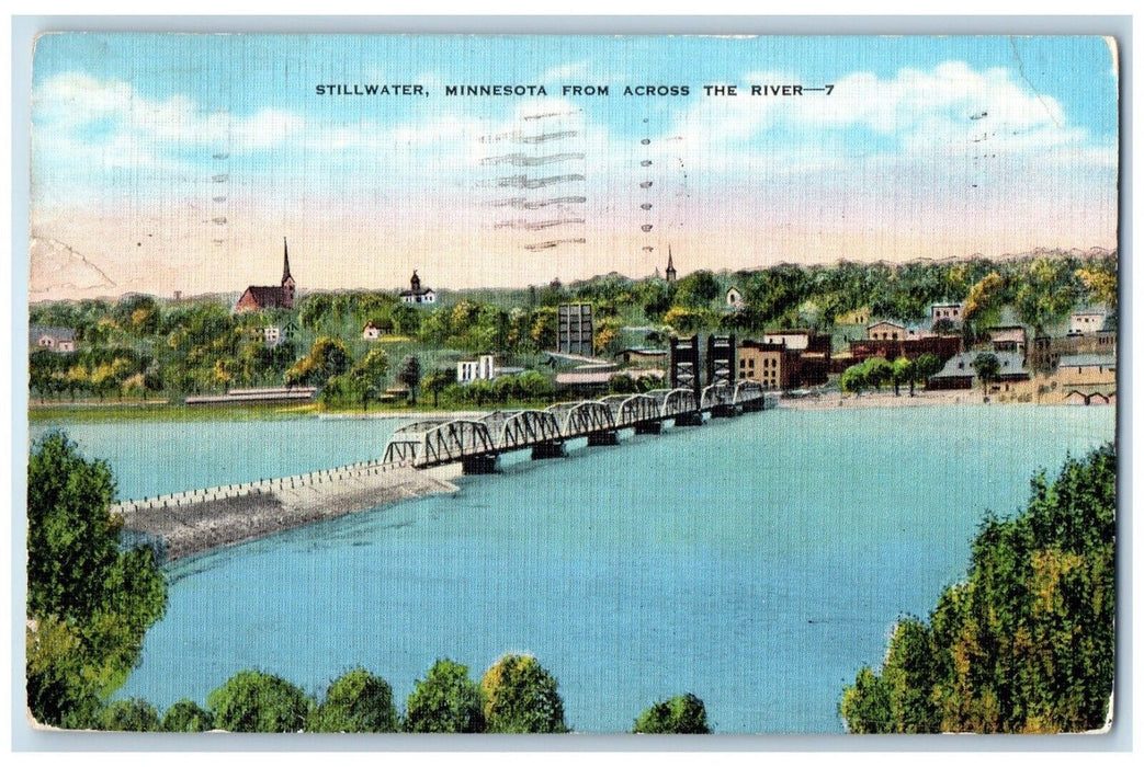 1947 Aerial View Across River Stillwater Minnesota MN Vintage Antique Postcard