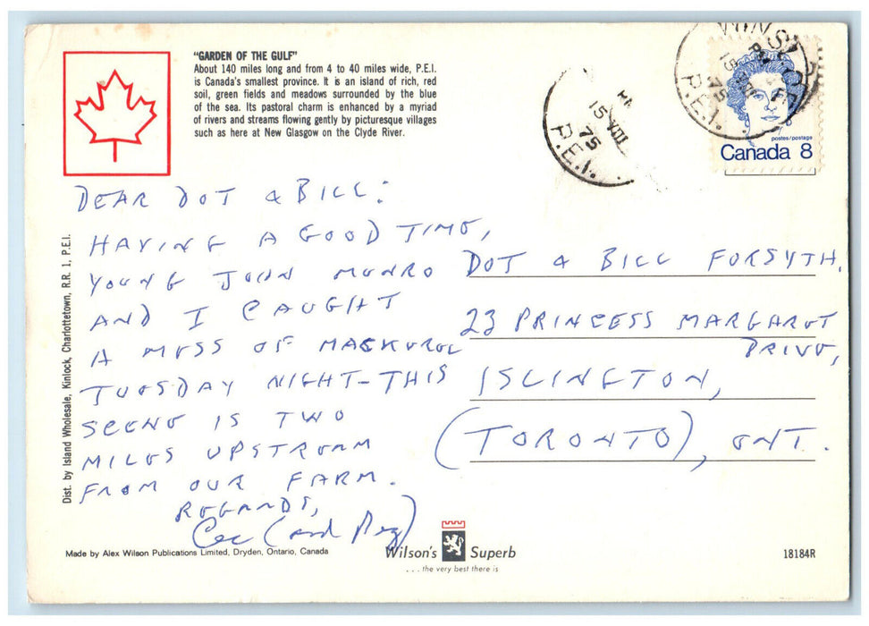1975 New Glasgow Prince Edward Island Canada Vintage Posted Postcard