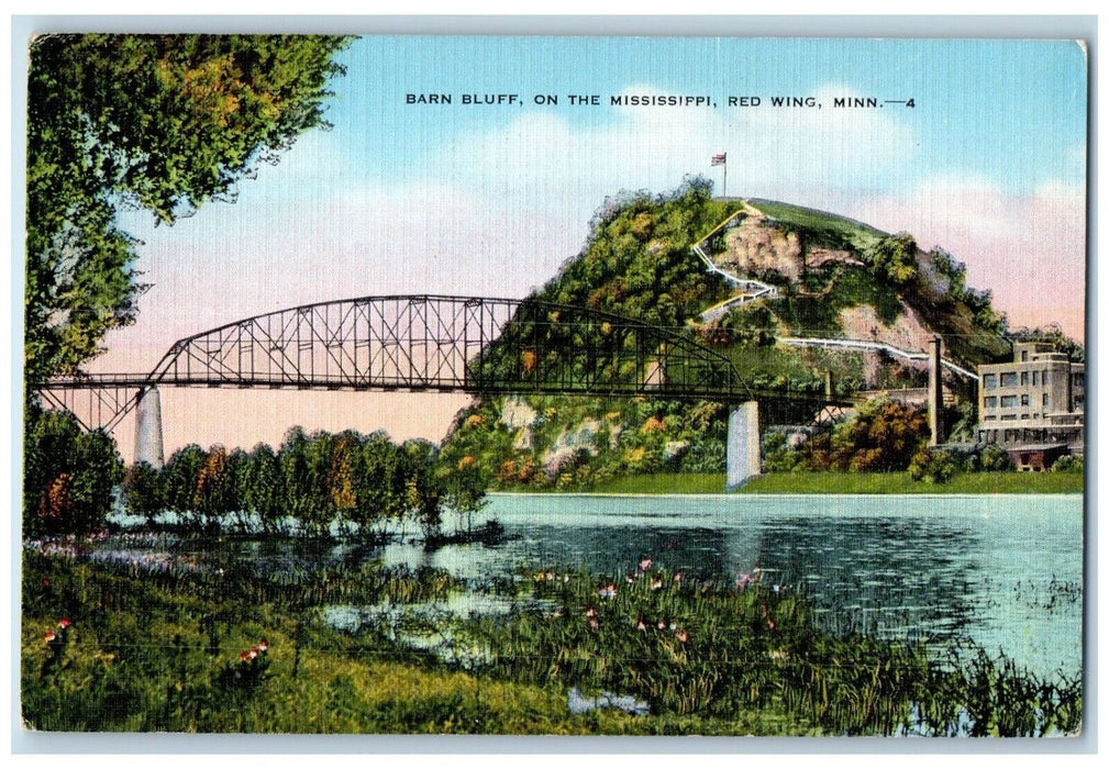 c1940 Barn Bluff Bridge River Mississippi Red Wing Minnesota MN Antique Postcard