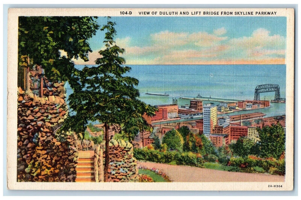 c1940 View Duluth Lift Bridge Skyline Parkway Minnesota Vintage Antique Postcard