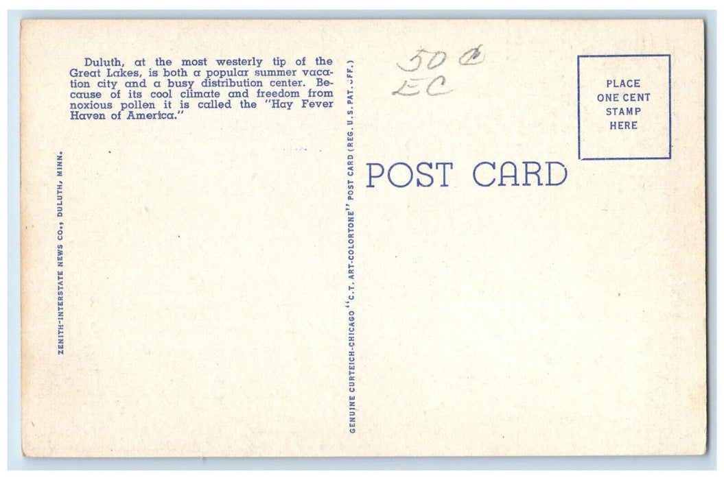 c1940 View Duluth Lift Bridge Skyline Parkway Minnesota Vintage Antique Postcard