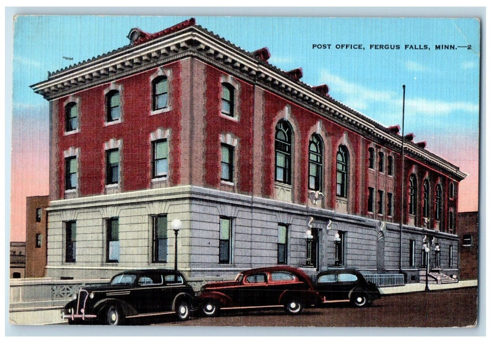 c1950 Exterior View Post Office Building Fergus Falls Minnesota Antique Postcard
