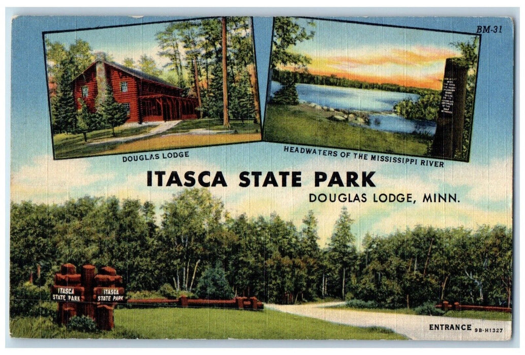 c1951 Itasca State Park Douglas Lodge Multi-View Bemidji Minnesota MN Postcard