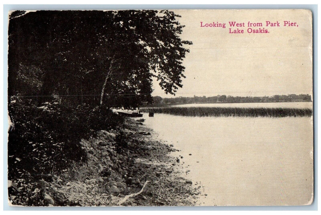 c1913 Looking West Park Pier Lake Osakis Minnesota MN Vintage Antique Postcard