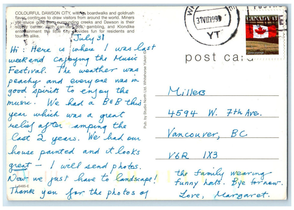 c1960's Dawson City Home of the Klondike Canada Vintage Posted Postcard