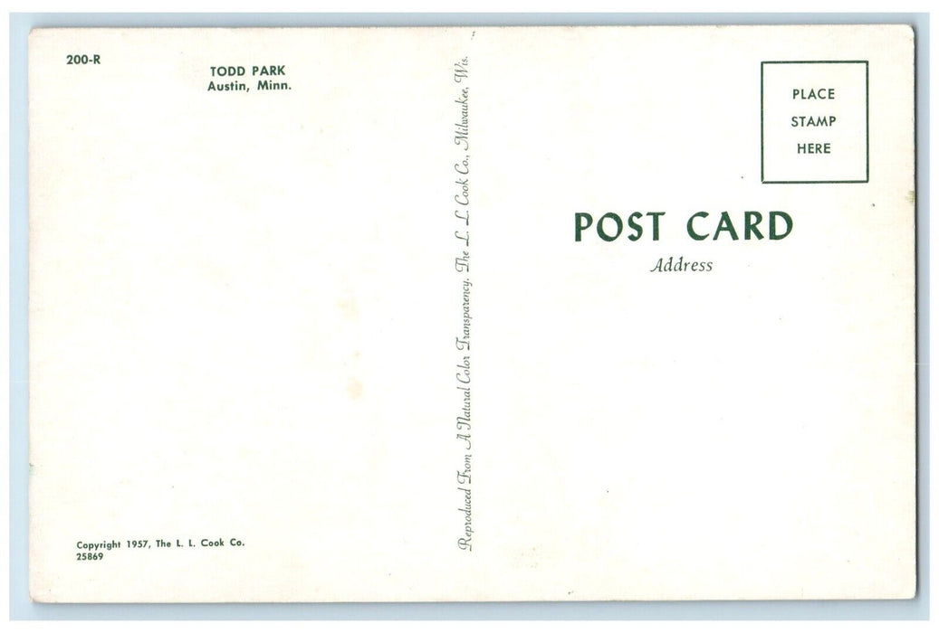 1960 Scenic View Todd Park Pond Hut Austin Minnesota MN Vintage Antique Postcard