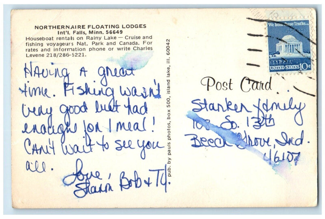 1960 Northernaire Floating Lodges International Falls Minnesota Antique Postcard