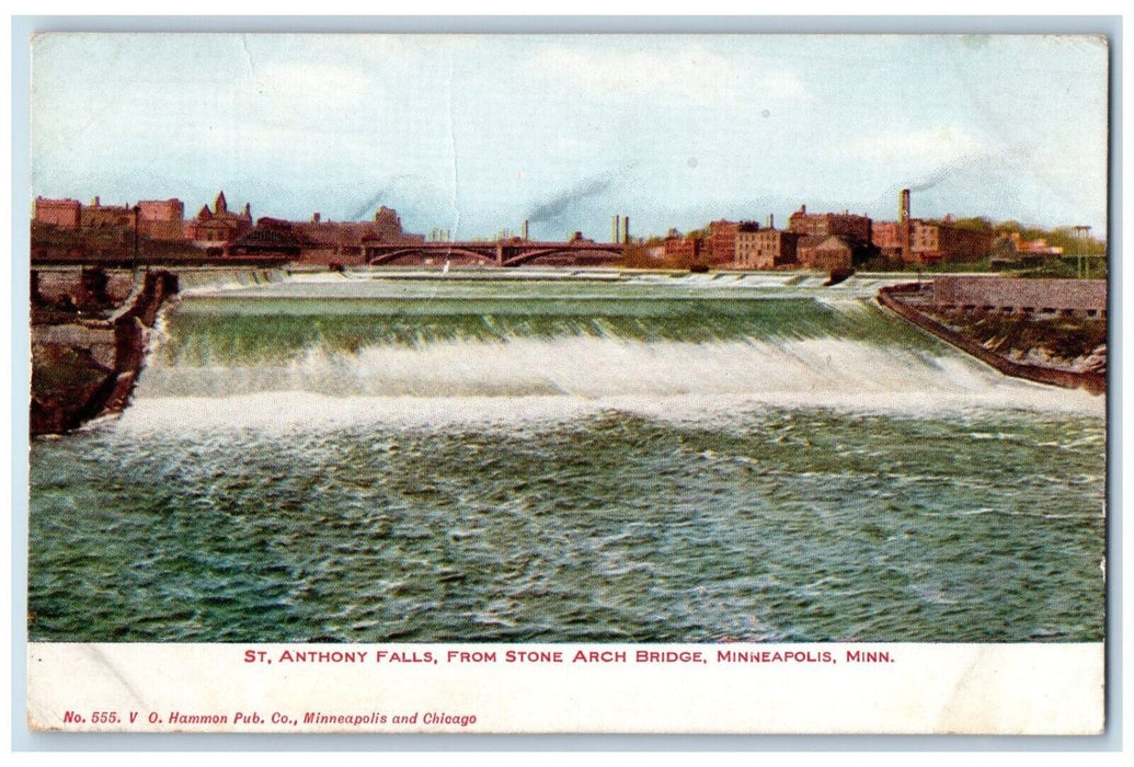 c1910 St Anthony Falls Stone Arch Bridge Minneapolis Minnesota Vintage Postcard