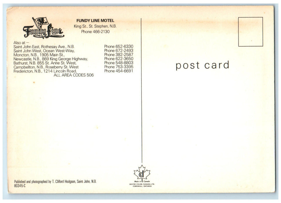 c1950's Fundy Line Motel King St. St. Stephen New Brunswick Canada Postcard