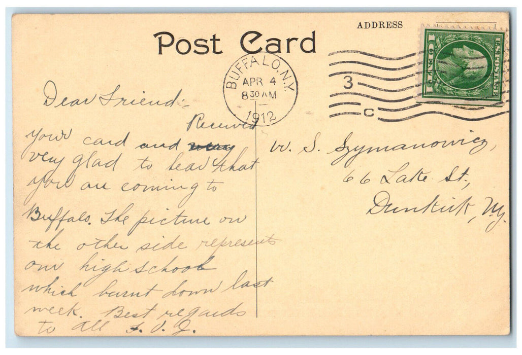 1912 Ruins of Masten Park High School Building Buffalo New York NY Postcard