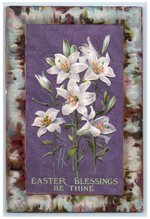 1909 Easter Blessing Lilies Flowers Embossed Muncie Indiana IN Antique Postcard