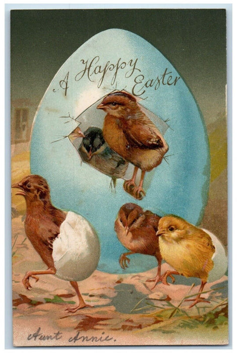 c1905 Happy Easter Hatched Egg Chicks Embossed Nash Unposted Antique Postcard