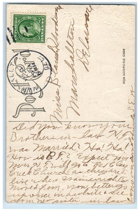 1911 Easter Wishes Girl Chicken Hen Chicks Embossed Marshallton DE Postcard