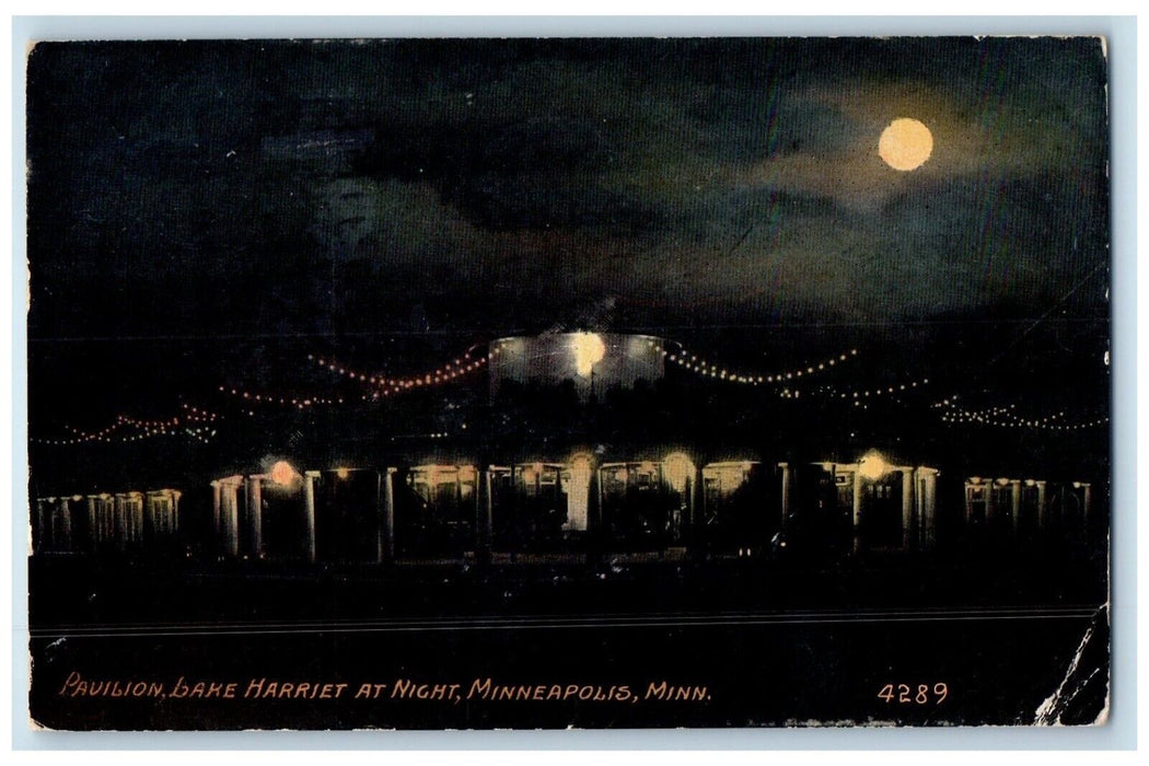 1913 Pavilion Lake Harriet Night Moon Minneapolis Minnesota MN Vintage Postcard
