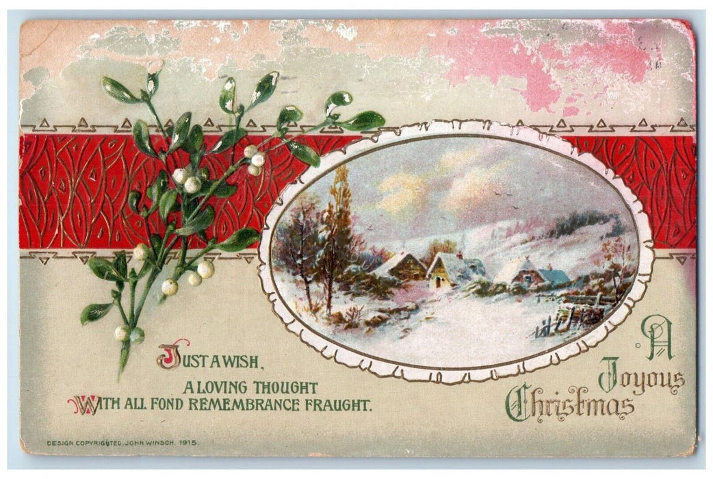 1920 Christmas Mistletoe House Winter John Winsch Artist Signed Antique Postcard