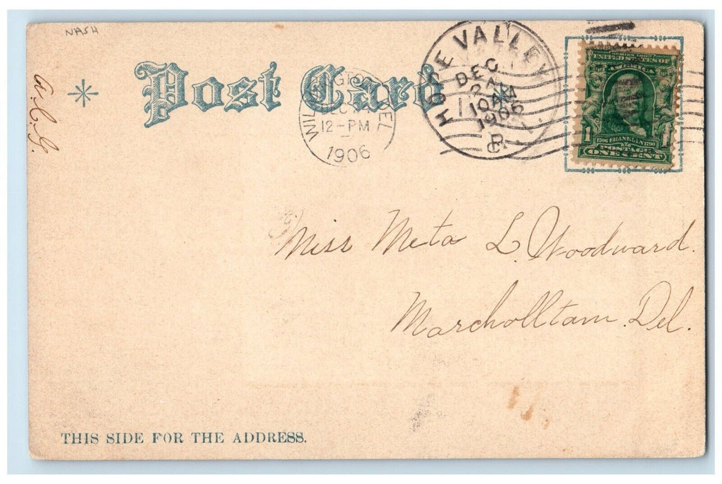 1906 Joyful Christmas Bridge Winter Nash Hope Valley RI, Wilmington DE Postcard