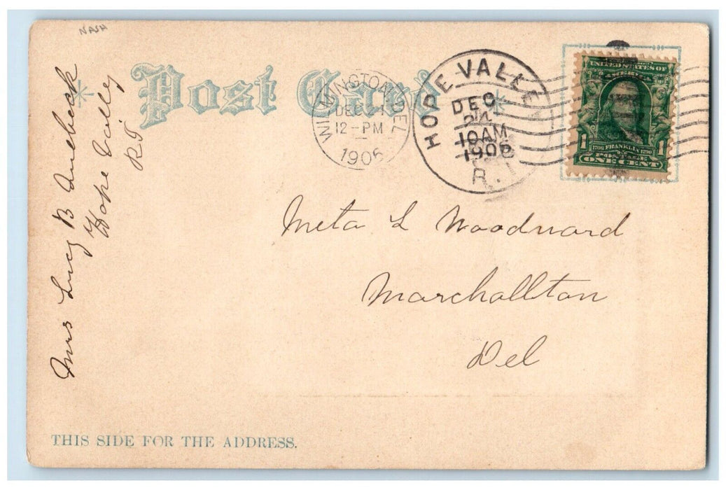1905 Christmas Wishes House Winter Nash Hope Valley RI, Wilmington DE Postcard