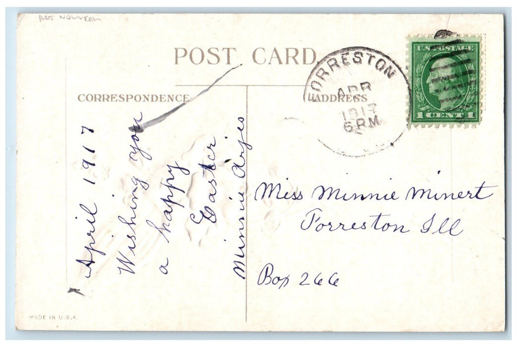 1917 Easter Tide Flowers Art Nouveau Forreston Illinois IL Antique Postcard