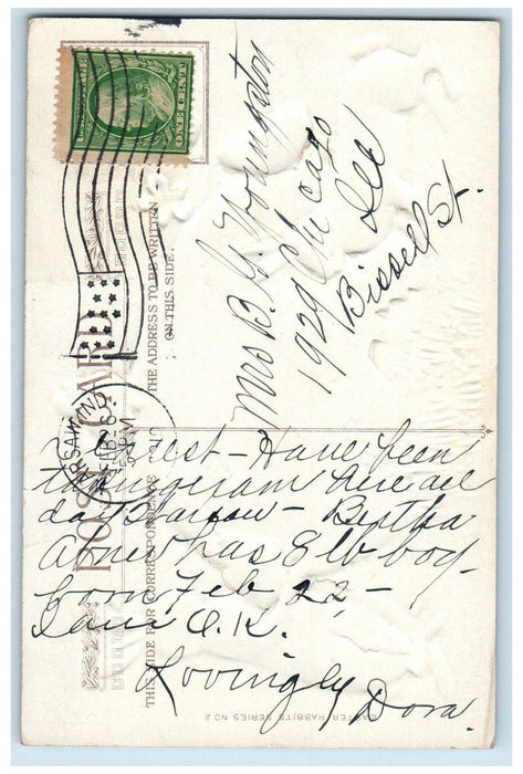 c1910's Easter Chick On Top Of Giant Egg Bunny Rabbit Flowers Warsaw IN Postcard