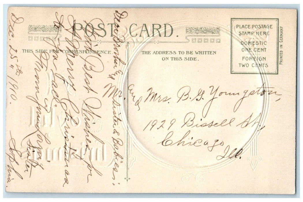 c1910's Christmas Winter Pine Trees Winsch Back Embossed Chicago IL Postcard