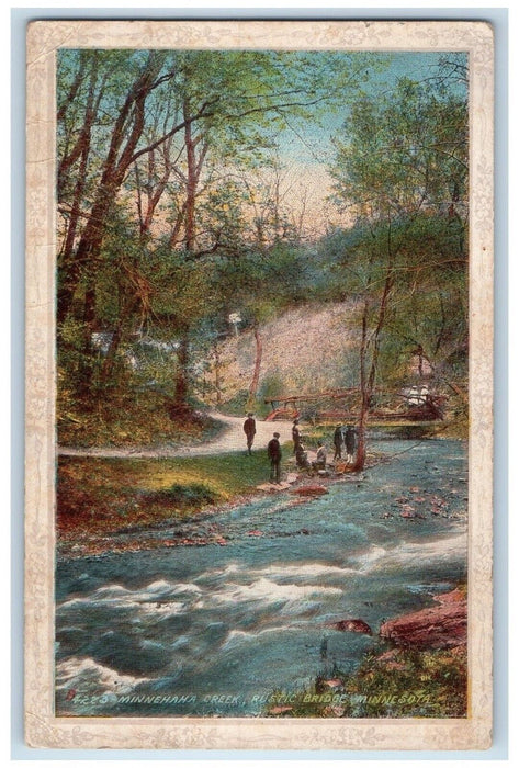 1914 Scenic View Minnehaha Creek Rustic Bridge Minnesota Posted Vintage Postcard