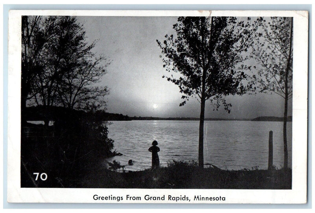 1951 Greetings From Grand Rapids Minnesota Sunset Lake Posted Vintage Postcard