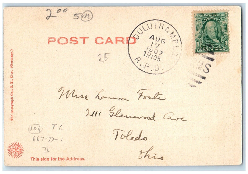 1907 Lester Park Rustic Bridge Duluth Minnesota Posted Antique Vintage Postcard