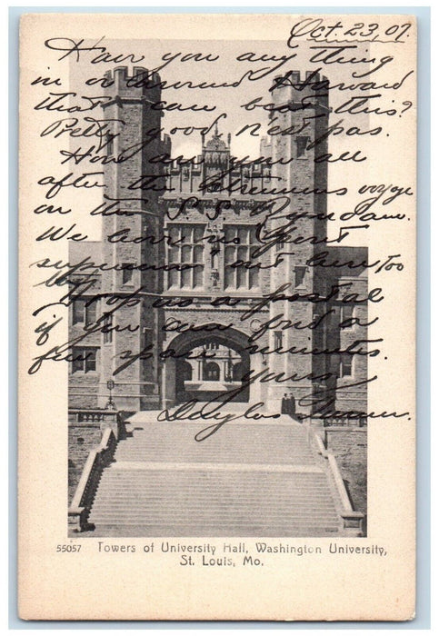 1907 Towers Of University Hall Washington University St. Louis MO Postcard