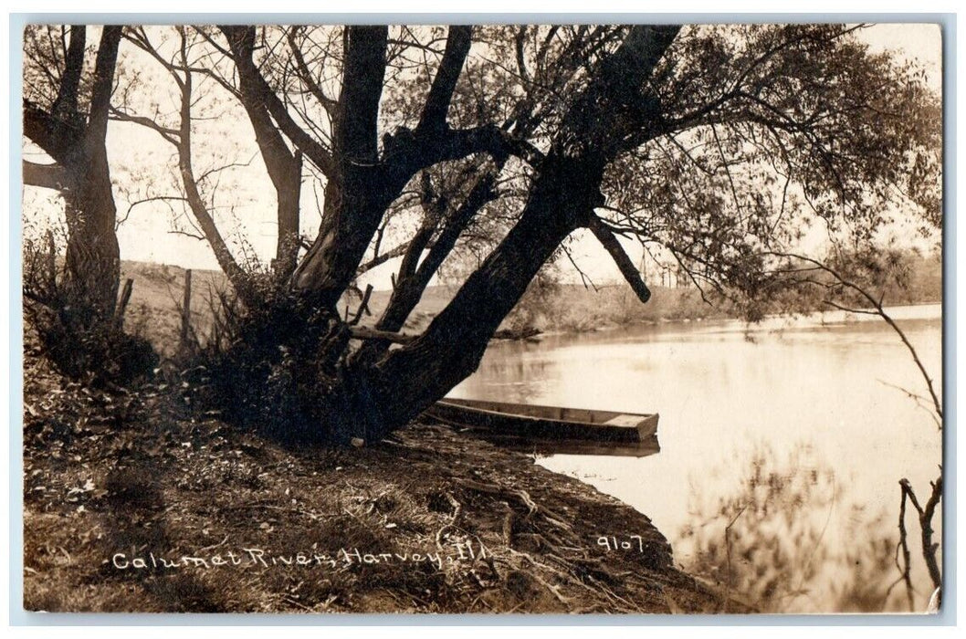 c1910's Calumet River Boat View Harvey Illinois IL RPPC Photo Posted Postcard