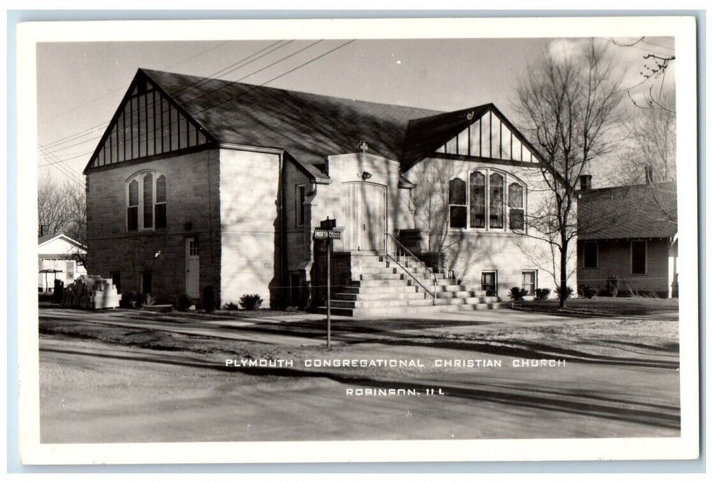 c1950's Plymouth Congregational Christian Church Robinson IL RPPC Photo Postcard