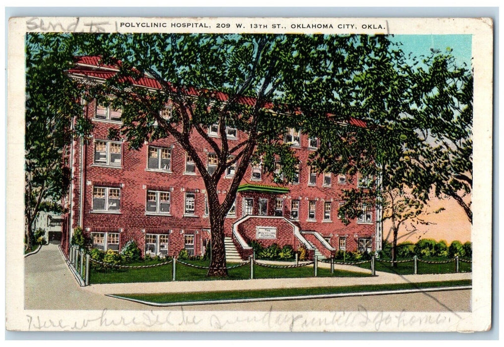 1938 Polyclinic Hospital Exterior Building Road Oklahoma City Oklahoma Postcard