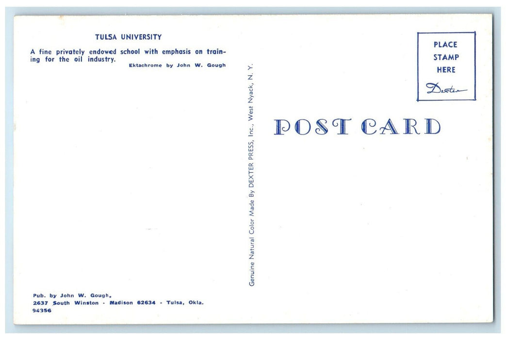 c1960 Tulsa University Endowed School Exterior Building Tulsa Oklahoma Postcard