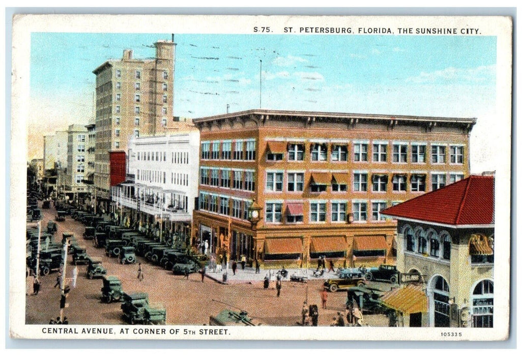1927 Central Avenue Corner 5th Street St Petersburg Florida FL Antique Postcard