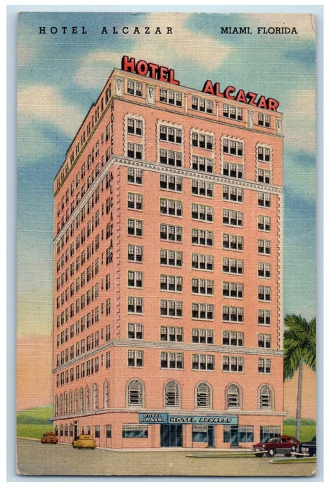 1951 Exterior View Hotel Alcazar Building Classic Cars Miami Florida FL Postcard