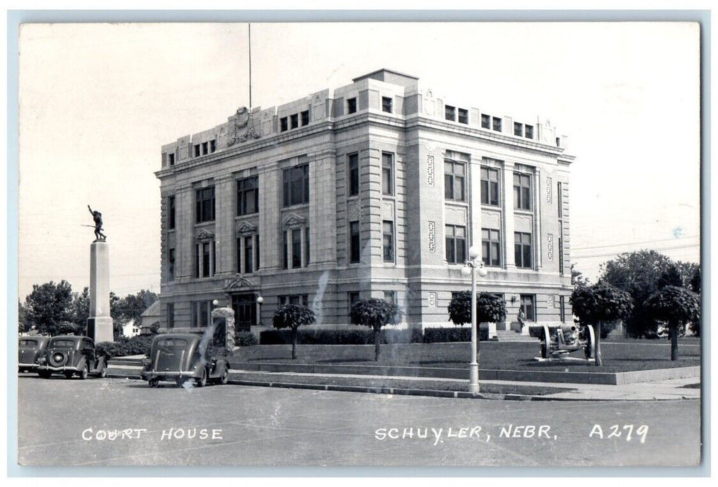 1956 Court House Statue View Schuyler Nebraska NE RPPC Photo Posted Postcard
