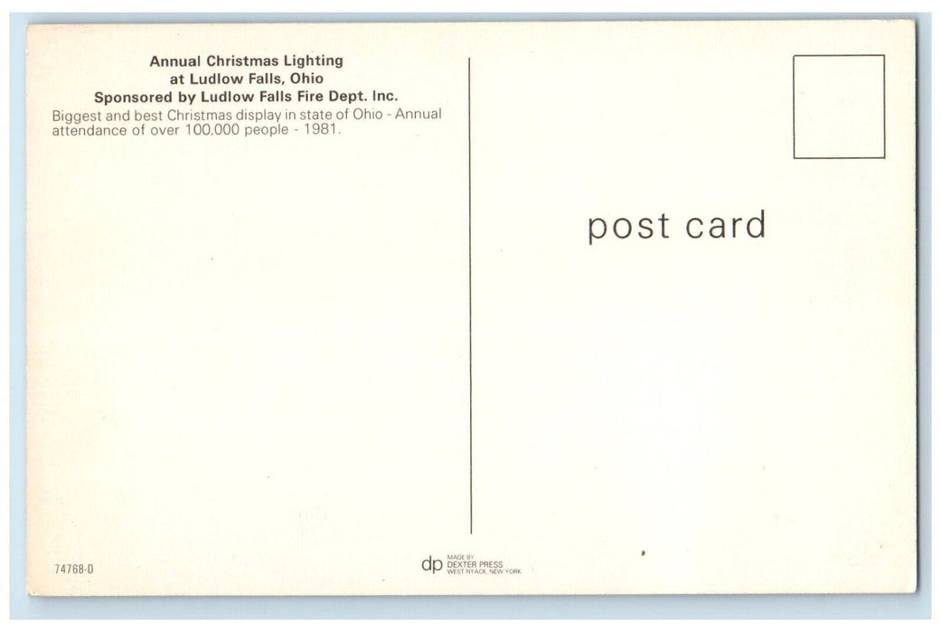 c1960 Annual Christmas Lightning Fire Department Ludlow Falls Ohio OH Postcard