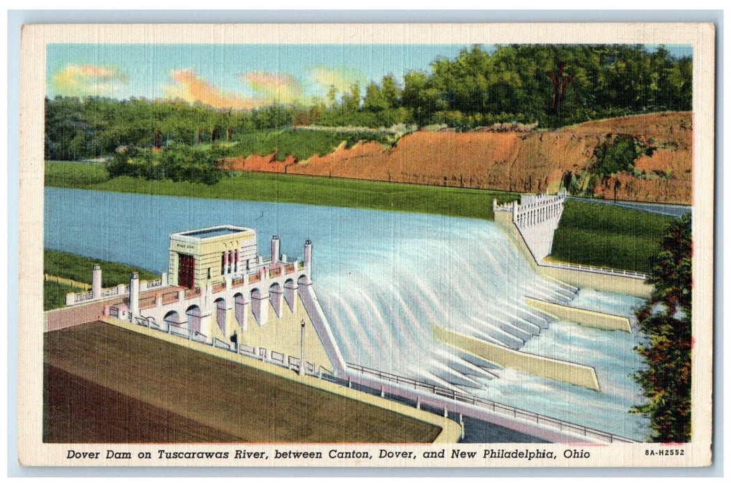 c1940 Dover Dam Tuscarawas River Canton Dover New Philadelphia Ohio OH Postcard