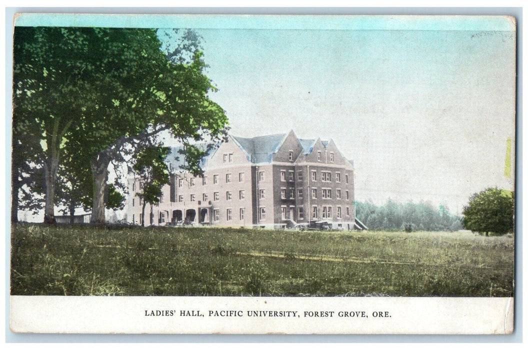 c1910 Ladies Hall Pacific University Exterior Field Forest Grove Oregon Postcard