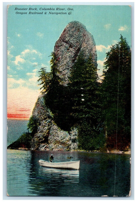 1911 Rooster Rock Columbia River Railroad Fishing Canoe Boat Oregon OR Postcard
