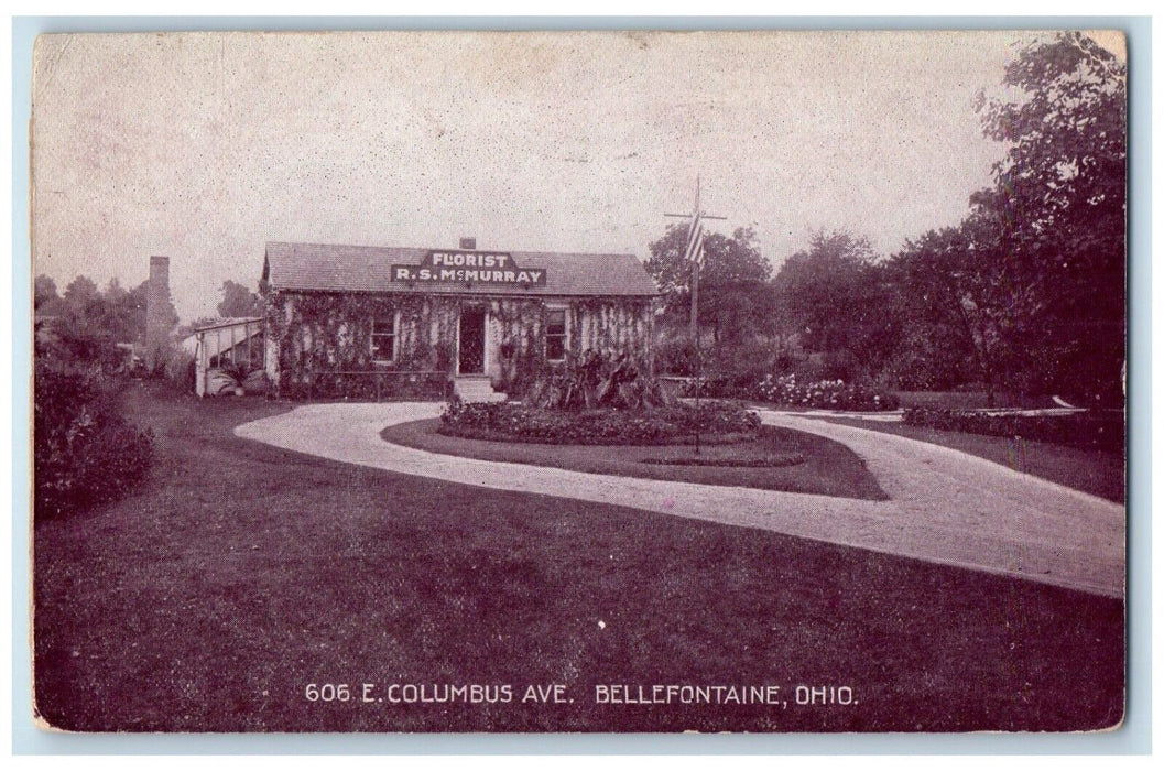 1912 Columbus Avenue Florist MsMurray Exterior Road Bellefontaine Ohio Postcard