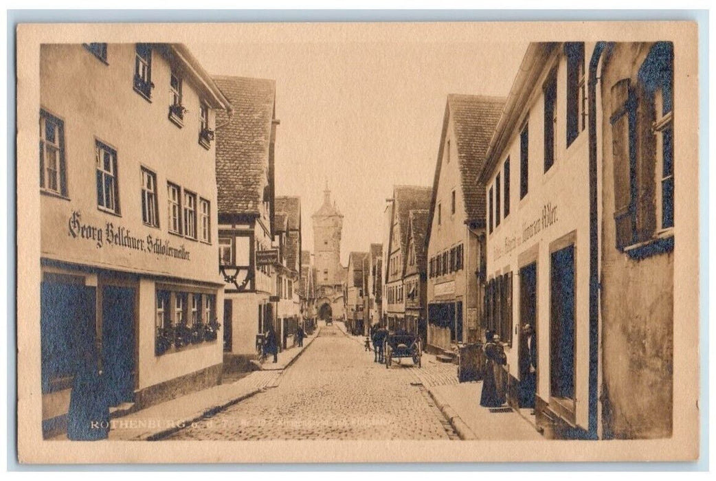 c1910's Street View Scene Tower Rothenburg Bavaria Germany RPPC Photo Postcard