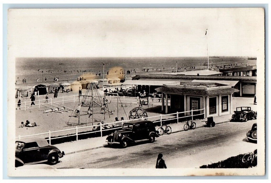 c1940's Beach And Playground Scene Deauville Normandy France RPPC Photo Postcard