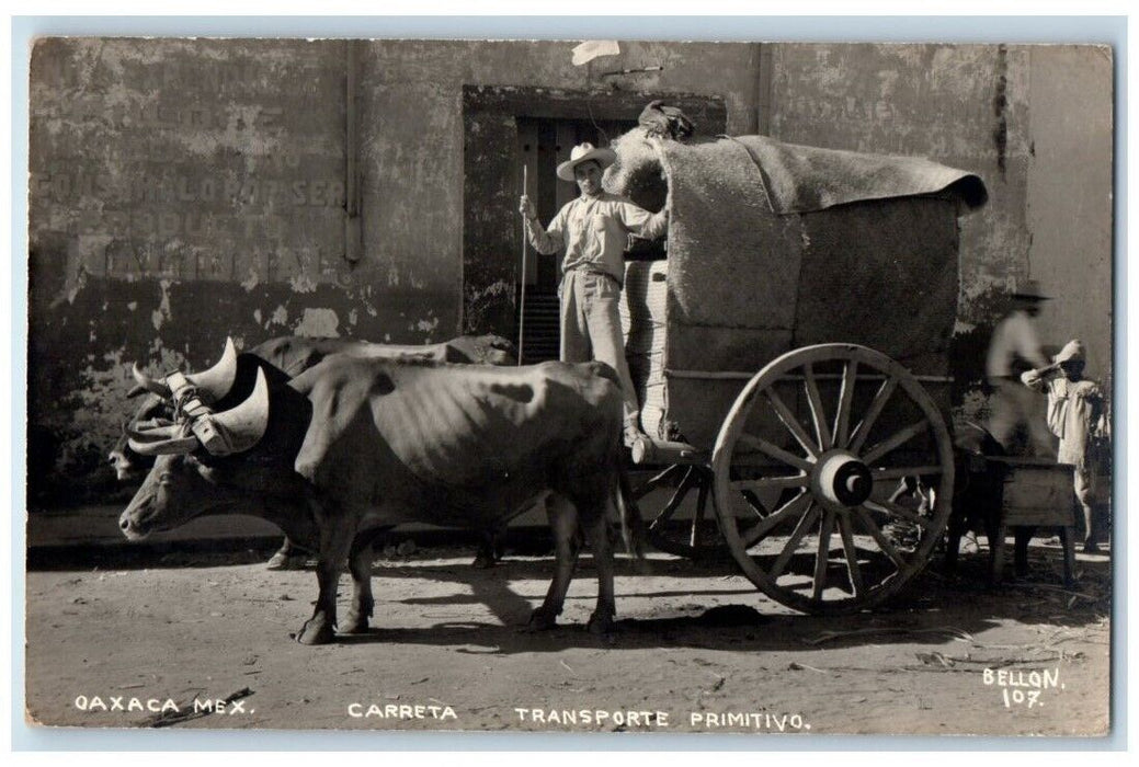 c1950's Oxen Wagon Transportation Oaxaca Mexico RPPC Photo Posted Postcard