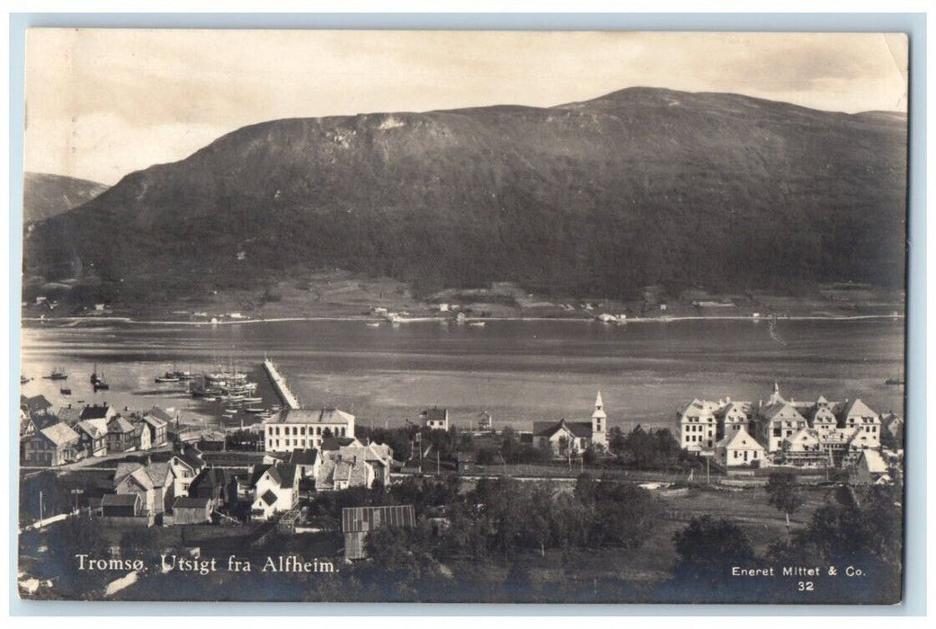 1926 View Of Tromso & Mountain From Alfheim Norway RPPC Photo Posted Postcard