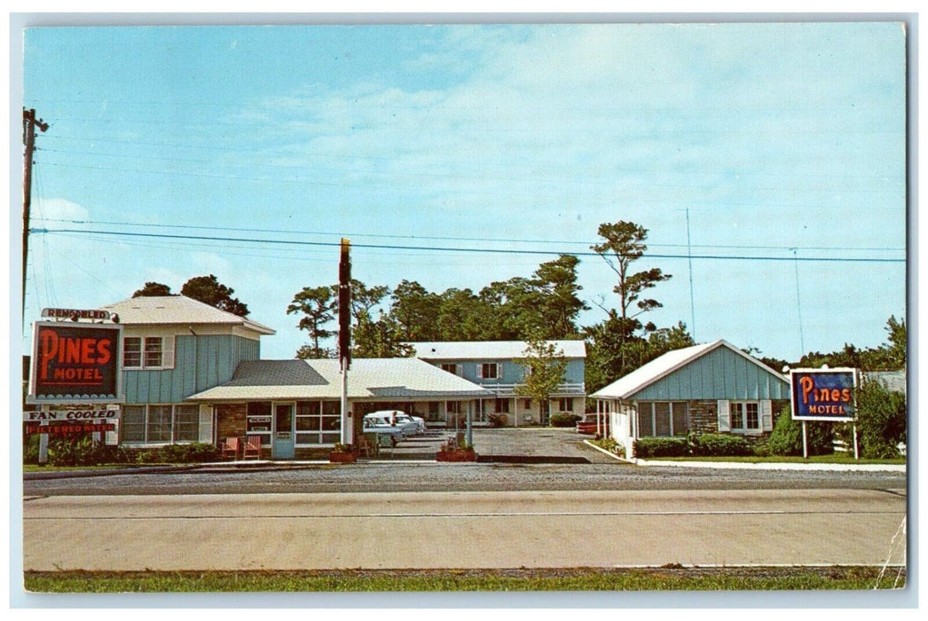 1963 Pines Motel Ocean Roadside City Maryland MD, Pompton Lakes NJ Postcard