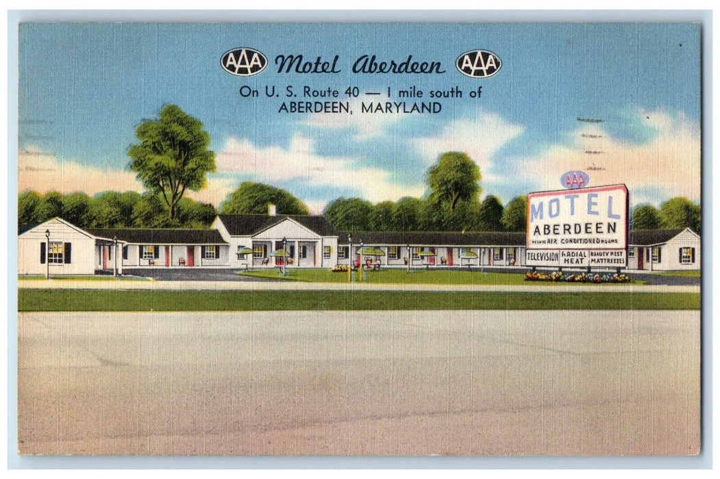 1954 Motel Aberdeen Roadside Aberdeen Maryland MD Posted Vintage Postcard