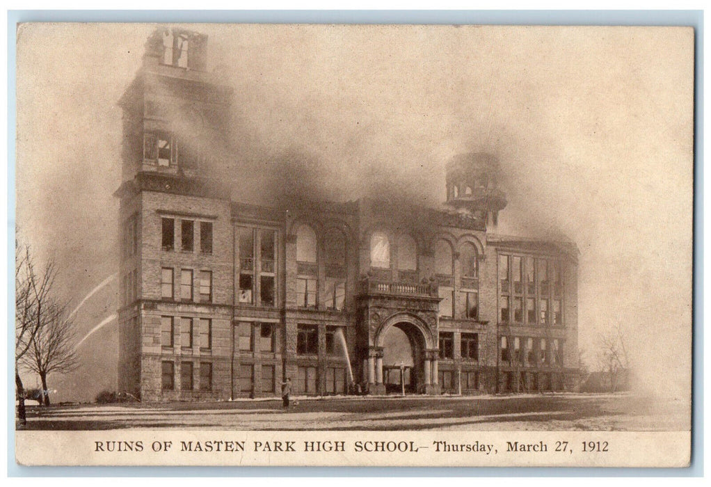 1912 Side View of Ruins of Masten Park High School Buffalo NY Postcard